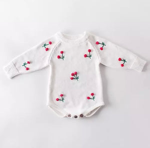 Knitted Cherry Baby Bodysuit