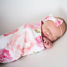 Load image into Gallery viewer, Foral Baby Sleeping Bag &amp; Headband Set
