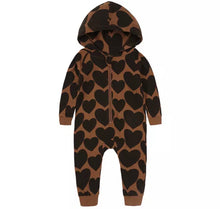 Load image into Gallery viewer, Heart Hooded Baby Jumpsuit
